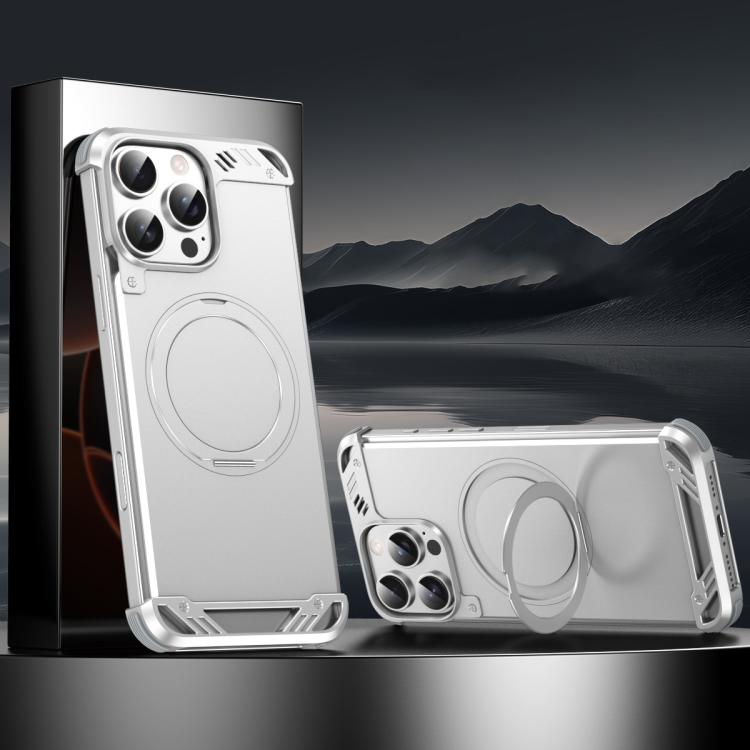 For iPhone 14 Pro Max R-JUST RJ63-1 Frameless Aroma Mecha MagSafe Holder Phone Case(Silver) - iPhone 14 Pro Max Cases by R-JUST | Online Shopping UK | buy2fix