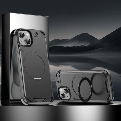 For iPhone 13 R-JUST RJ63-1 Frameless Aroma Mecha MagSafe Holder Phone Case(Black) - iPhone 13 Cases by R-JUST | Online Shopping UK | buy2fix