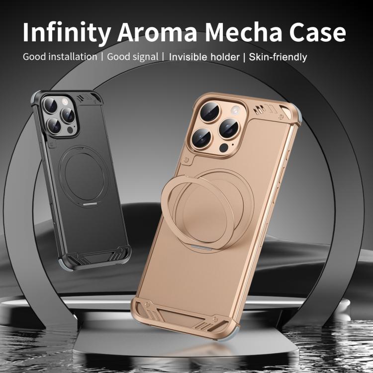 For iPhone 13 Pro R-JUST RJ63-1 Frameless Aroma Mecha MagSafe Holder Phone Case(Black) - iPhone 13 Pro Cases by R-JUST | Online Shopping UK | buy2fix