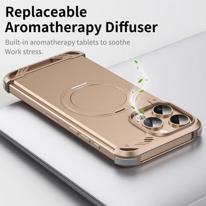 For iPhone 13 Pro Max R-JUST RJ63-1 Frameless Aroma Mecha MagSafe Holder Phone Case(Desert Gold) - iPhone 13 Pro Max Cases by R-JUST | Online Shopping UK | buy2fix