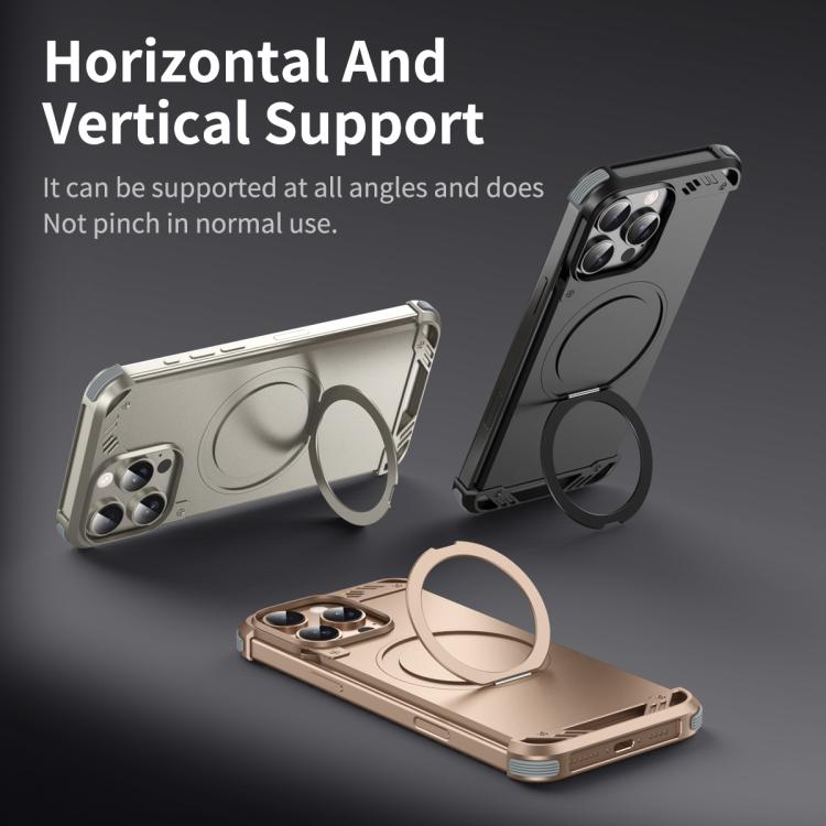 For iPhone 13 Pro Max R-JUST RJ63-1 Frameless Aroma Mecha MagSafe Holder Phone Case(Desert Gold) - iPhone 13 Pro Max Cases by R-JUST | Online Shopping UK | buy2fix