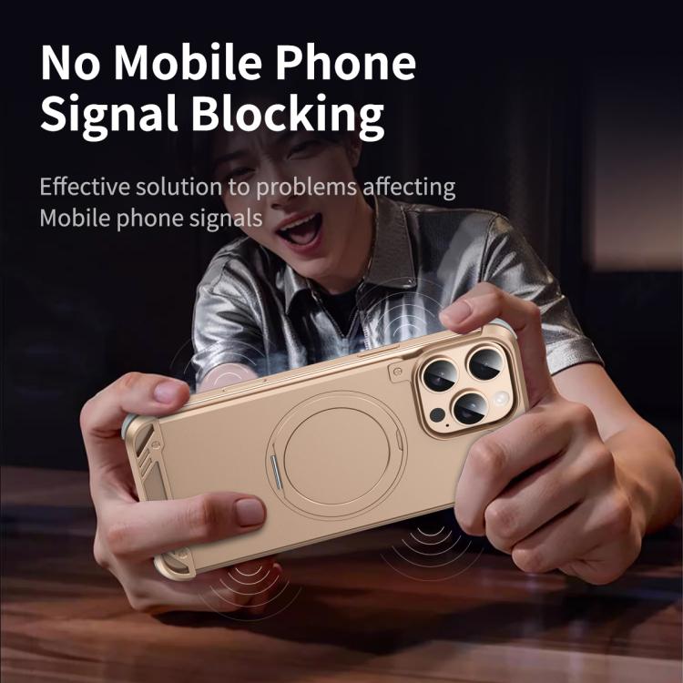 For iPhone 13 Pro R-JUST RJ63-1 Frameless Aroma Mecha MagSafe Holder Phone Case(Black) - iPhone 13 Pro Cases by R-JUST | Online Shopping UK | buy2fix
