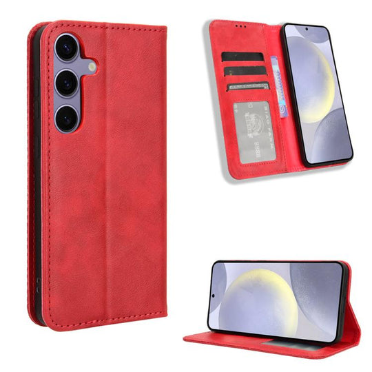 For Samsung Galaxy S25 FE 5G Magnetic Buckle Retro Texture Leather Phone Case(Red)