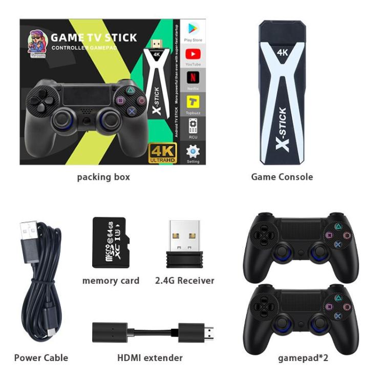 M10 4K Ultra HD Game TV Stick with Dual Gamepads 2.4G Receiver, Style:64GB Basic(Black) - Pocket Console by buy2fix | Online Shopping UK | buy2fix