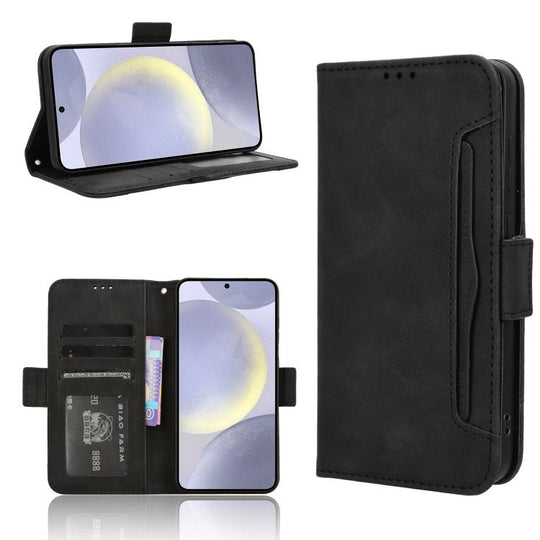 For Samsung Galaxy S25 FE 5G Skin Feel Calf Texture Card Slots Leather Phone Case(Black)