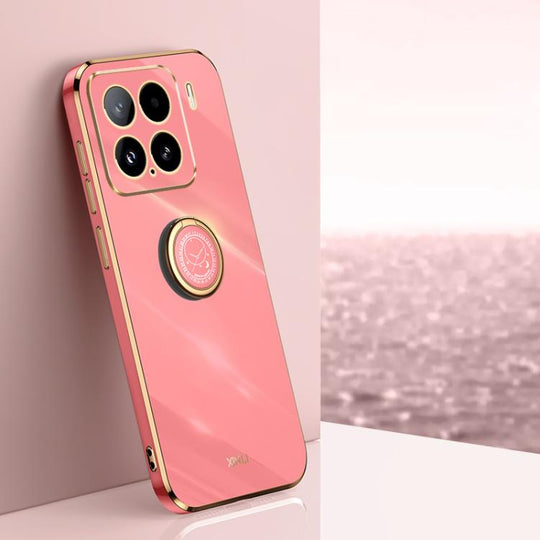For Xiaomi 15 XINLI Straight Edge 6D Electroplate TPU Phone Case with Ring Holder(Hawthorn Red)