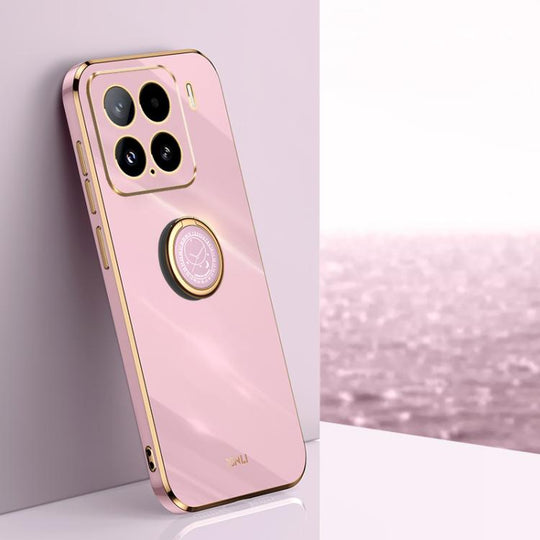 For Xiaomi 15 XINLI Straight Edge 6D Electroplate TPU Phone Case with Ring Holder(Cherry Purple)