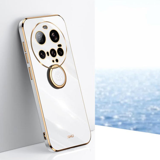 For Xiaomi 15 Ultra XINLI Straight Edge 6D Electroplate TPU Phone Case with Ring Holder(White)