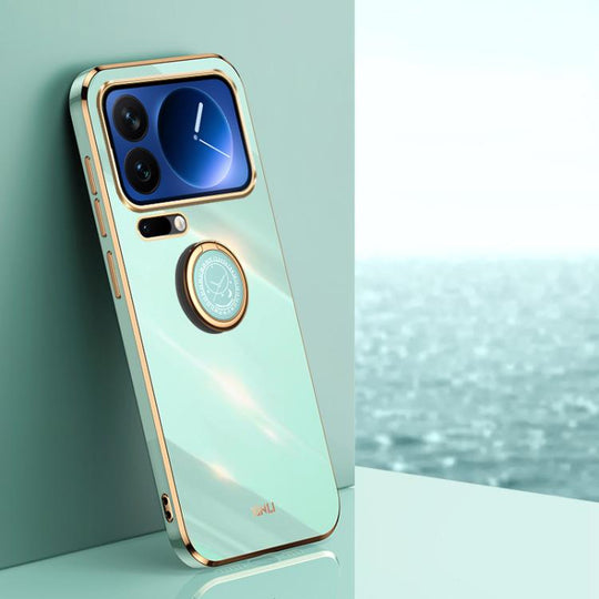 For Xiaomi 17 Pro Max XINLI Straight Edge 6D Electroplate TPU Phone Case with Ring Holder(Mint Green)