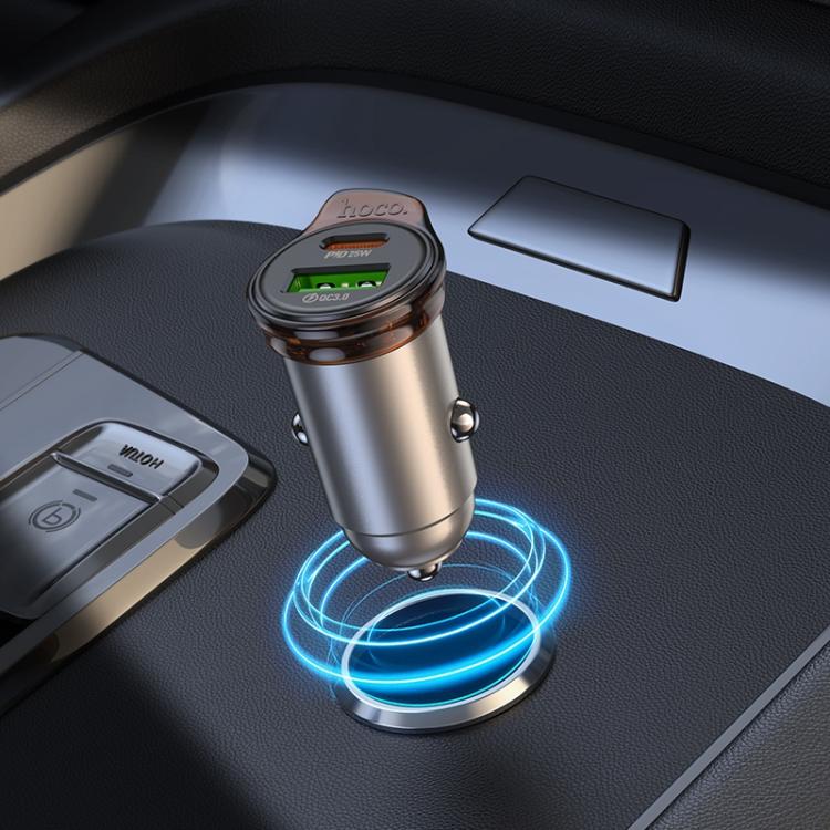 hoco NZ16A Rigorous PD25W and QC3.0 Dual Port Car Charger(Grey) - Car Charger by hoco | Online Shopping UK | buy2fix
