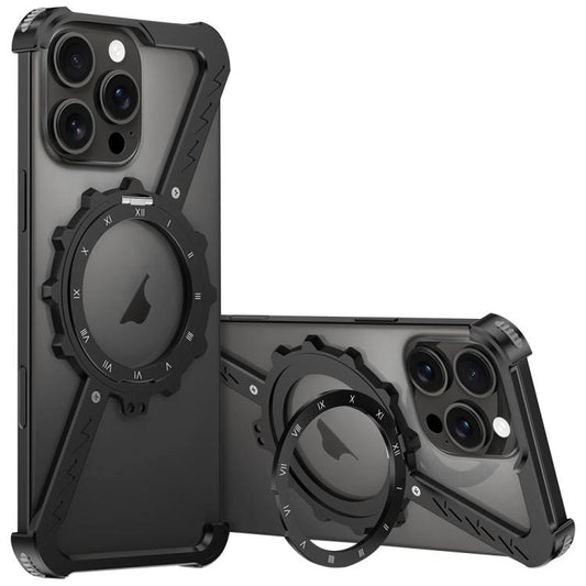 For iPhone 16 Pro Z-shaped Frameless Metal 360 Holder MagSafe Phone Case(Black) - iPhone 16 Pro Cases by buy2fix | Online Shopping UK | buy2fix