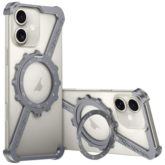 For iPhone 16 Z-shaped Frameless Metal 360 Holder MagSafe Phone Case(Space Grey) - iPhone 16 Cases by buy2fix | Online Shopping UK | buy2fix