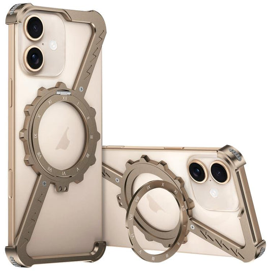 For iPhone 16 Z-shaped Frameless Metal 360 Holder MagSafe Phone Case(Desert Gold) - iPhone 16 Cases by buy2fix | Online Shopping UK | buy2fix