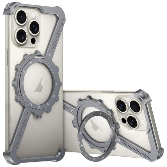 For iPhone 15 Pro Z-shaped Frameless Metal 360 Holder MagSafe Phone Case(Space Grey) - iPhone 15 Pro Cases by buy2fix | Online Shopping UK | buy2fix