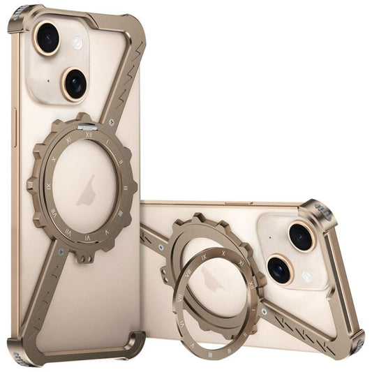 For iPhone 15 Z-shaped Frameless Metal 360 Holder MagSafe Phone Case(Desert Gold) - iPhone 15 Cases by buy2fix | Online Shopping UK | buy2fix
