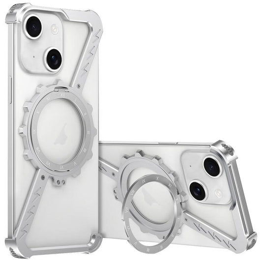 For iPhone 15 Z-shaped Frameless Metal 360 Holder MagSafe Phone Case(Space Silver) - iPhone 15 Cases by buy2fix | Online Shopping UK | buy2fix