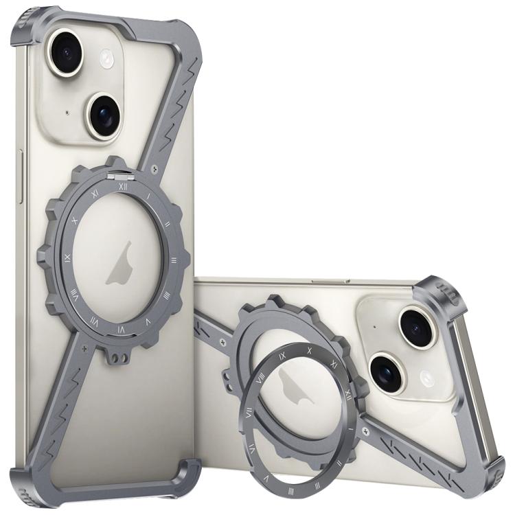For iPhone 14 Z-shaped Frameless Metal 360 Holder MagSafe Phone Case(Space Grey) - iPhone 14 Cases by buy2fix | Online Shopping UK | buy2fix