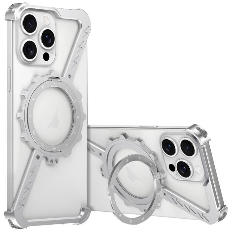 For iPhone 14 Pro Z-shaped Frameless Metal 360 Holder MagSafe Phone Case(Space Silver) - iPhone 14 Pro Cases by buy2fix | Online Shopping UK | buy2fix