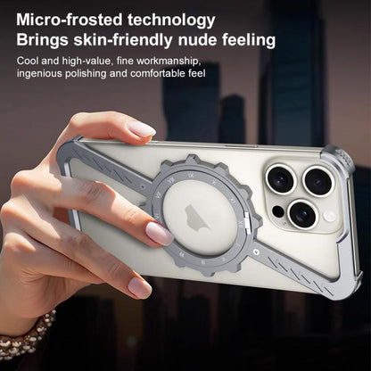 For iPhone 16 Z-shaped Frameless Metal 360 Holder MagSafe Phone Case(Space Silver) - iPhone 16 Cases by buy2fix | Online Shopping UK | buy2fix