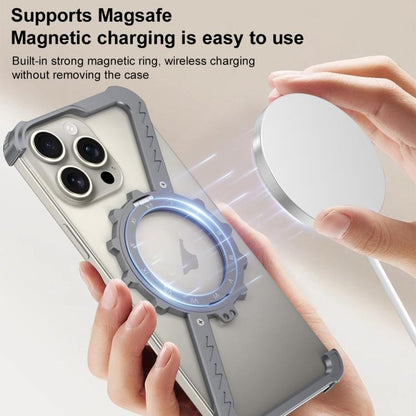 For iPhone 16 Z-shaped Frameless Metal 360 Holder MagSafe Phone Case(Desert Gold) - iPhone 16 Cases by buy2fix | Online Shopping UK | buy2fix