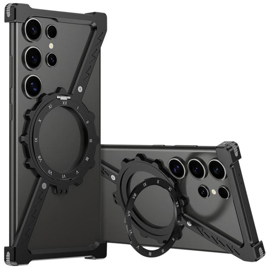 For Samsung Galaxy S24 Ultra 5G Z-shaped Frameless Metal 360 Holder MagSafe Phone Case(Black) - Galaxy S24 Ultra 5G Cases by buy2fix | Online Shopping UK | buy2fix