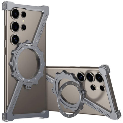 For Samsung Galaxy S24 Ultra 5G Z-shaped Frameless Metal 360 Holder MagSafe Phone Case(Space Grey) - Galaxy S24 Ultra 5G Cases by buy2fix | Online Shopping UK | buy2fix