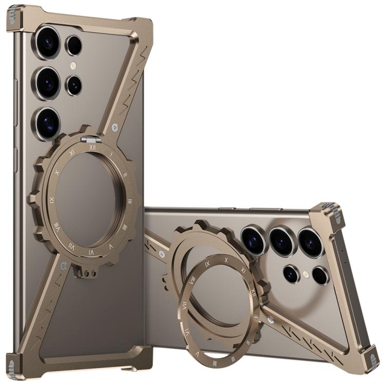 For Samsung Galaxy S24 Ultra 5G Z-shaped Frameless Metal 360 Holder MagSafe Phone Case(Desert Gold) - Galaxy S24 Ultra 5G Cases by buy2fix | Online Shopping UK | buy2fix