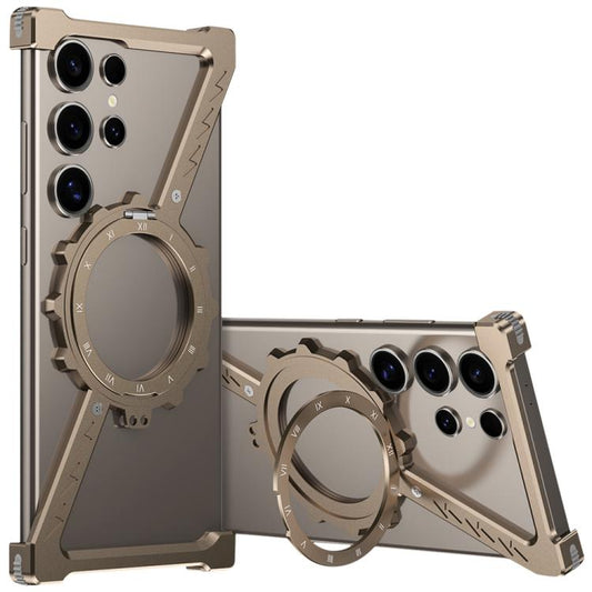 For Samsung Galaxy S24 Ultra 5G Z-shaped Frameless Metal 360 Holder MagSafe Phone Case(Desert Gold) - Galaxy S24 Ultra 5G Cases by buy2fix | Online Shopping UK | buy2fix