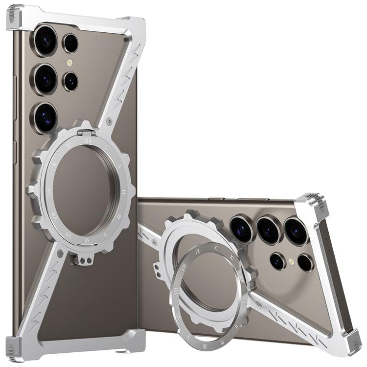 For Samsung Galaxy S24 Ultra 5G Z-shaped Frameless Metal 360 Holder MagSafe Phone Case(Space Silver) - Galaxy S24 Ultra 5G Cases by buy2fix | Online Shopping UK | buy2fix