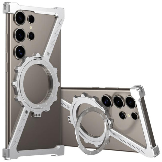 For Samsung Galaxy S24 Ultra 5G Z-shaped Frameless Metal 360 Holder MagSafe Phone Case(Space Silver)