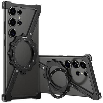 For Samsung Galaxy S25 Ultra 5G Z-shaped Frameless Metal 360 Holder MagSafe Phone Case(Black) - Galaxy S25 Ultra 5G Cases by buy2fix | Online Shopping UK | buy2fix