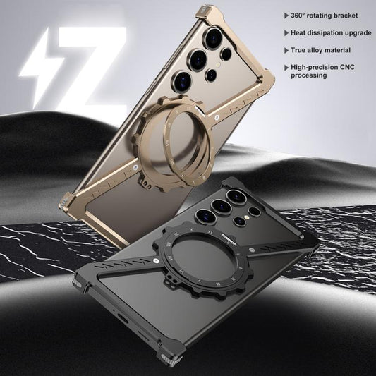 For Samsung Galaxy S25 Ultra 5G Z-shaped Frameless Metal 360 Holder MagSafe Phone Case(Desert Gold) - Galaxy S25 Ultra 5G Cases by buy2fix | Online Shopping UK | buy2fix