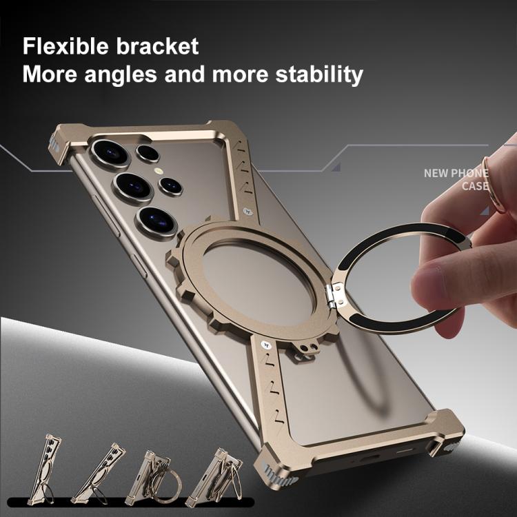 For Samsung Galaxy S22 Ultra 5G Z-shaped Frameless Metal 360 Holder MagSafe Phone Case(Black) - Galaxy S22 Ultra 5G Cases by buy2fix | Online Shopping UK | buy2fix