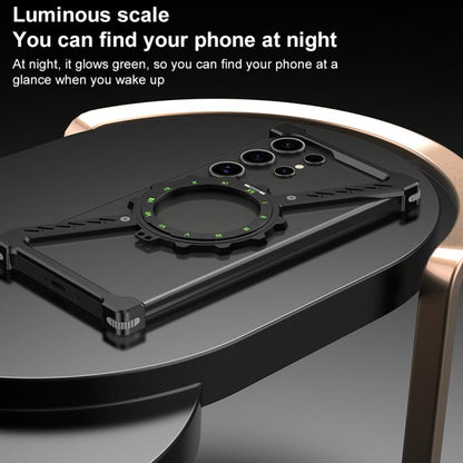 For Samsung Galaxy S22 Ultra 5G Z-shaped Frameless Metal 360 Holder MagSafe Phone Case(Black) - Galaxy S22 Ultra 5G Cases by buy2fix | Online Shopping UK | buy2fix