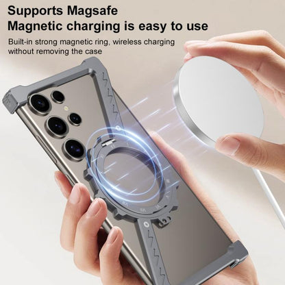 For Samsung Galaxy S25 Ultra 5G Z-shaped Frameless Metal 360 Holder MagSafe Phone Case(Space Silver) - Galaxy S25 Ultra 5G Cases by buy2fix | Online Shopping UK | buy2fix