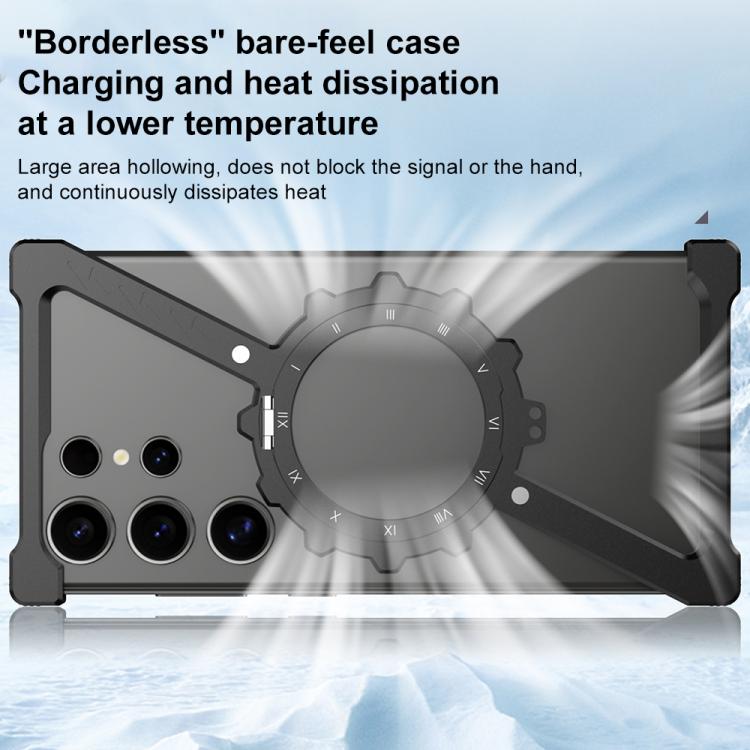 For Samsung Galaxy S25 Ultra 5G Z-shaped Frameless Metal 360 Holder MagSafe Phone Case(Black) - Galaxy S25 Ultra 5G Cases by buy2fix | Online Shopping UK | buy2fix