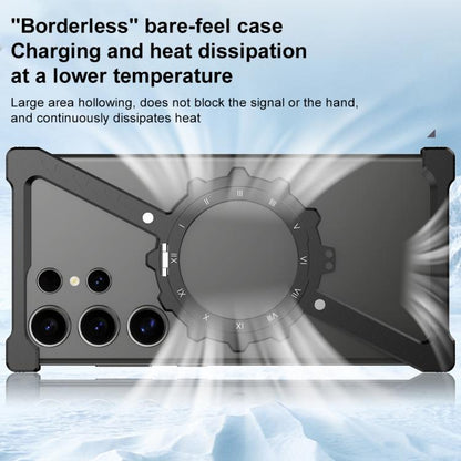 For Samsung Galaxy S24 Ultra 5G Z-shaped Frameless Metal 360 Holder MagSafe Phone Case(Space Silver) - Galaxy S24 Ultra 5G Cases by buy2fix | Online Shopping UK | buy2fix
