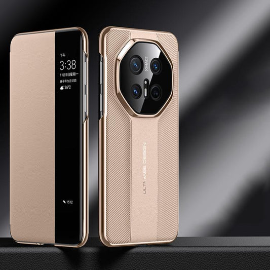 For Huawei Mate 70 Pro / 70 Pro+ Smart View Window Imitation Ultimate Design Phone Case(Gold) - Huawei Cases by buy2fix | Online Shopping UK | buy2fix