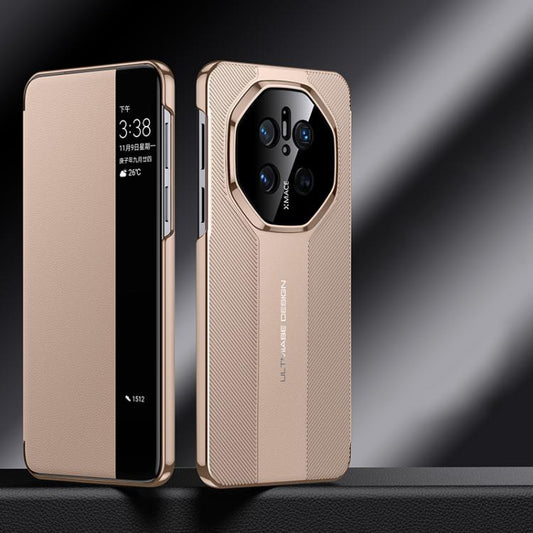 For Huawei Mate 70 Smart View Window Imitation Ultimate Design Phone Case(Gold) - Huawei Cases by buy2fix | Online Shopping UK | buy2fix