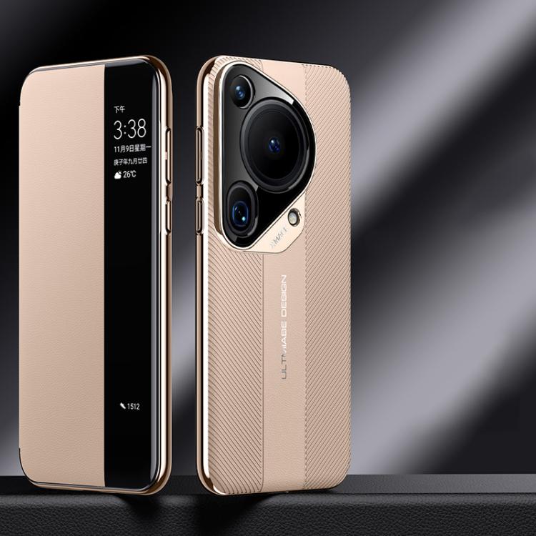 For Huawei Pura 70 Ultra Smart View Window Imitation Ultimate Design Phone Case(Gold) - Huawei Cases by buy2fix | Online Shopping UK | buy2fix