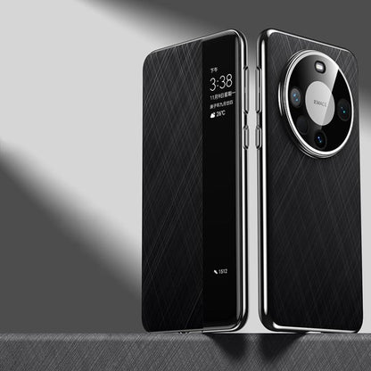 For Huawei Mate 60 Smart View Window Plain Leather Paint PC Phone Case(Black) - Huawei Cases by buy2fix | Online Shopping UK | buy2fix