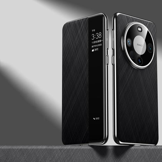 For Huawei Mate 60 Smart View Window Plain Leather Paint PC Phone Case(Black) - Huawei Cases by buy2fix | Online Shopping UK | buy2fix