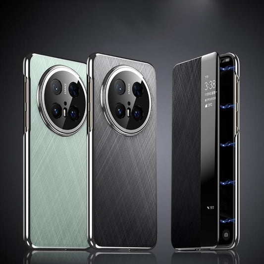 For Huawei Mate 60 Pro Smart View Window Plain Leather Paint PC Phone Case(Grey) - Huawei Cases by buy2fix | Online Shopping UK | buy2fix