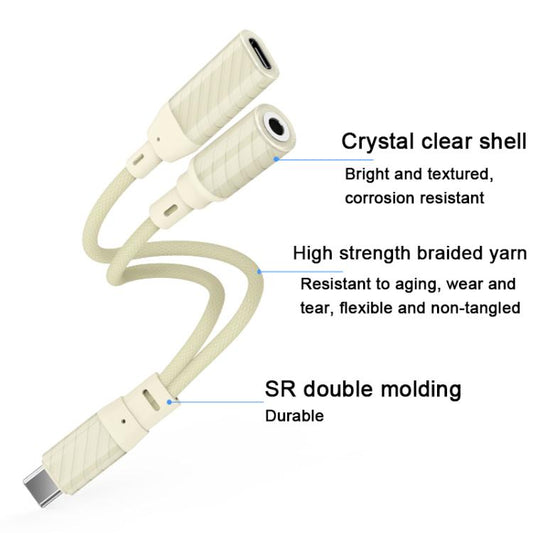 60W 2 in 1 Type-C to Type-C and 3.5mm Audio Adapter(Apricot) - Audio Adapter by buy2fix | Online Shopping UK | buy2fix