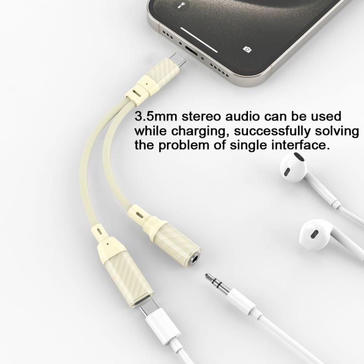 60W 2 in 1 Type-C to Type-C and 3.5mm Audio Adapter(Apricot) - Audio Adapter by buy2fix | Online Shopping UK | buy2fix