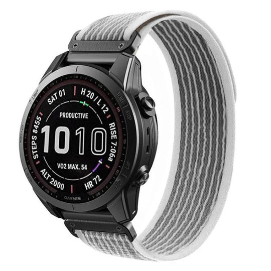 For Garmin 26mm Loop Nylon Hook and Loop Fastener Quick Release Watch Band(Grey White)