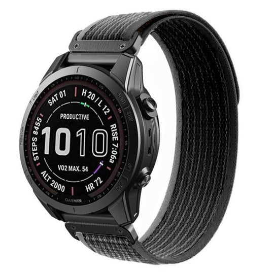 For Garmin 26mm Loop Nylon Hook and Loop Fastener Quick Release Watch Band(Black Grey)