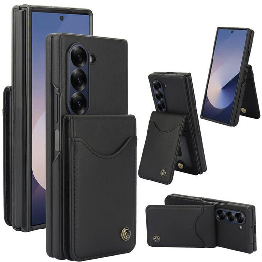 For Samsung Galaxy Z Fold5 AwQuer RFID Vertical Flip Card Bag Holder Leather Phone Case(Black)