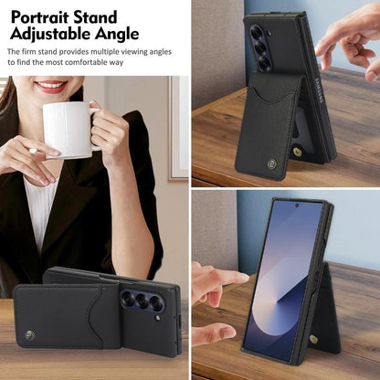 For Samsung Galaxy Z Fold5 AwQuer RFID Vertical Flip Card Bag Holder Leather Phone Case(Black) - Galaxy Z Fold5 Cases by Awquer | Online Shopping UK | buy2fix