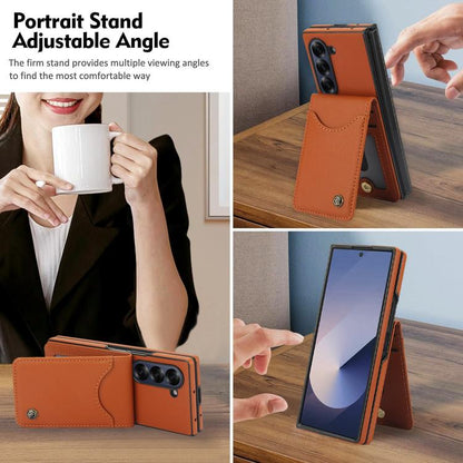 For Samsung Galaxy Z Fold5 AwQuer RFID Vertical Flip Card Bag Holder Leather Phone Case(Brown) - Galaxy Z Fold5 Cases by Awquer | Online Shopping UK | buy2fix